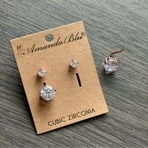 Rose Gold 2 in 1 CZ Drop Earrings & Studs